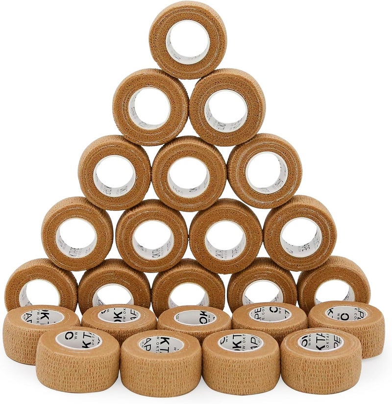 OK TAPE ضمادات لاصقة ذاتية الالتصاق 24 عبوة 1 × 5 ياردات ضمادة لاصقة غير منسوجة للإبهام والأصابع والمعصم والكاحل وضمادات حيوانات باللون البيج - Image 1