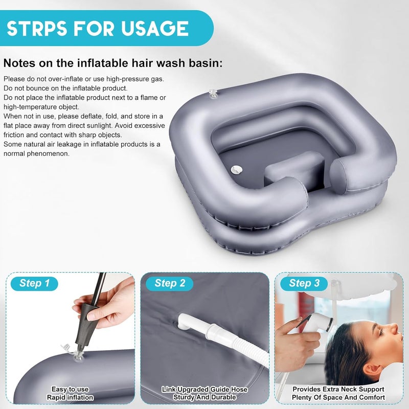 Samlomi Hair Washing aids for Disabled, Inflatable Shampoo Basin - Portable Hair Washing Bowl/Tub for Bedridden, Disabled,Injured, Elderly, Hair Washtub for Dreadlocks and at Home Sink Washing (Gray) - Image 4