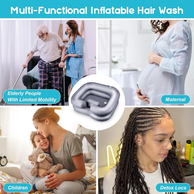 Samlomi Hair Washing aids for Disabled, Inflatable Shampoo Basin - Portable Hair Washing Bowl/Tub for Bedridden, Disabled,Injured, Elderly, Hair Washtub for Dreadlocks and at Home Sink Washing (Gray) - Image 5