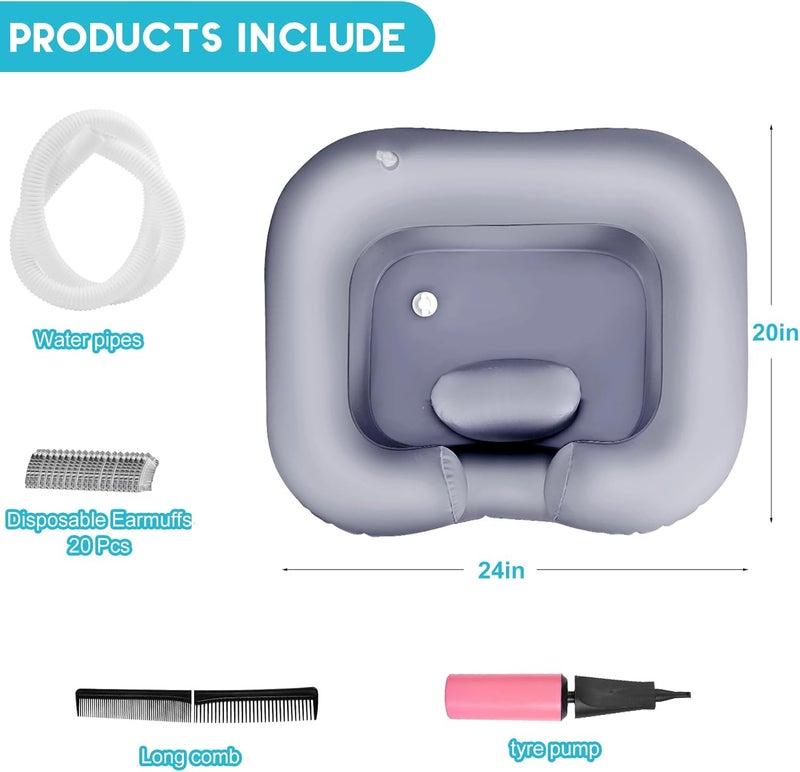 Samlomi Hair Washing aids for Disabled, Inflatable Shampoo Basin - Portable Hair Washing Bowl/Tub for Bedridden, Disabled,Injured, Elderly, Hair Washtub for Dreadlocks and at Home Sink Washing (Gray) - Image 2