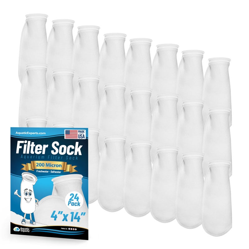 Aquatic Experts 4 inch Ring Filter Socks 200 Micron Filter Socks for Saltwater Aquarium Sump Filter Sock Felt Aquarium Socks Reef Filter Sock 24 Pack 4 x 14