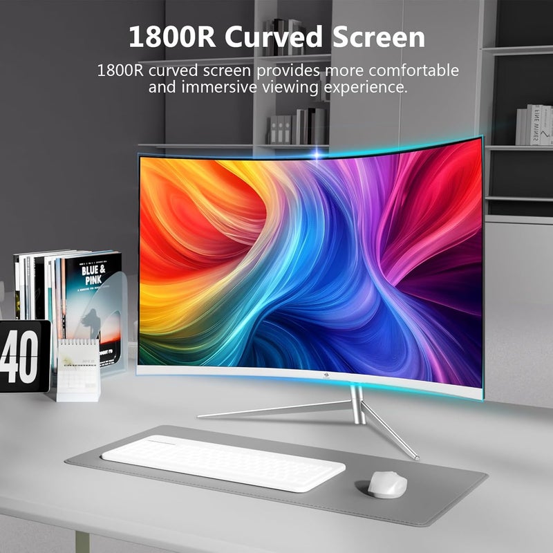Z Z-Edge شاشة Z-Edge المنحنية مقاس 27 بوصة للألعاب، دقة كاملة عالية الوضوح 1080P 1920x1080 مع إضاءة خلفية LED، بمعدل تحديث 75 هرتز وتقنية حماية العين، زاوية مشاهدة واسعة 178 درجة، مكبرات صوت مدمجة، VGA+HDMI - Image 2