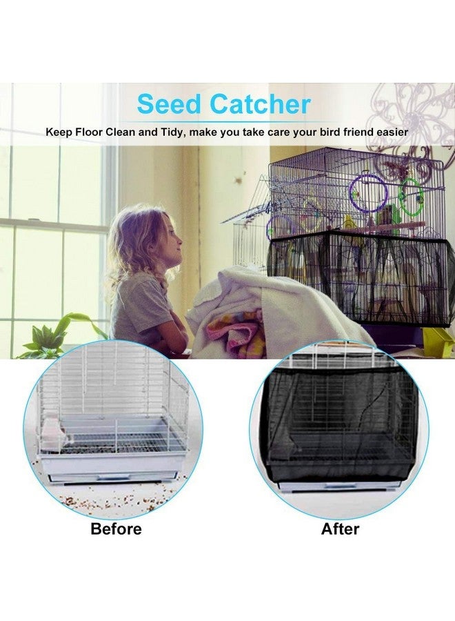 GOTOTOP 4 Colors Ventilated Nylon Bird Cage Cover Shell Seed Catcher Pet Products Large Size Bird Cage Seed Catcher Seeds Guard Parrot Nylon Mesh Net Cover Stretchy Shell Skirt Traps Cage Basket Soft Black  - Image 2
