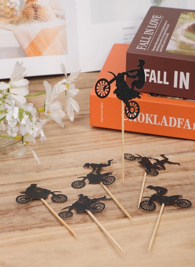 XIHIRCD 24pcs Motorcycle Cupcake Toppers, Black Glitter Dirt Bike Cake Topper Motorbike Cupcake Picks Party Cake Decorations for Sports Motocross Themed Birthday Party Cake Decorations Supplies - Image 4