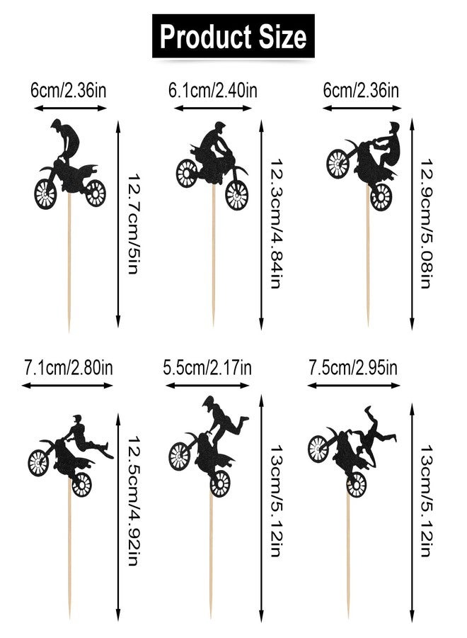 XIHIRCD 24pcs Motorcycle Cupcake Toppers, Black Glitter Dirt Bike Cake Topper Motorbike Cupcake Picks Party Cake Decorations for Sports Motocross Themed Birthday Party Cake Decorations Supplies - Image 2