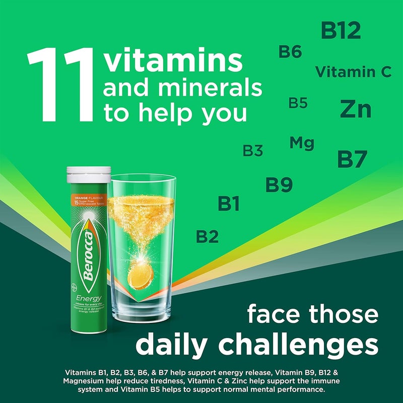 Berocca Vitamin C Effervescent Tablets Including B Vitamins Magnesium Calcium Zinc Support Energy Release Immune System 45 Tablets Mixed Berries Flavour - Image 4