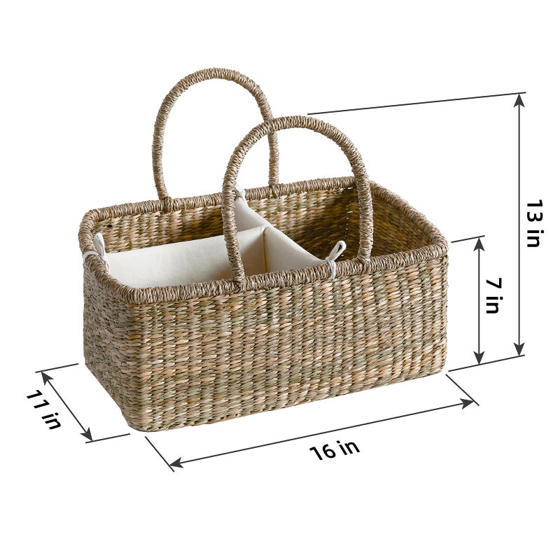 Quincry Premium Wicker Baby Diaper Caddy Organizer, Woven Seagrass Basket with Handles, Diaper Basket with Dividers (Rectangle) - Image 5