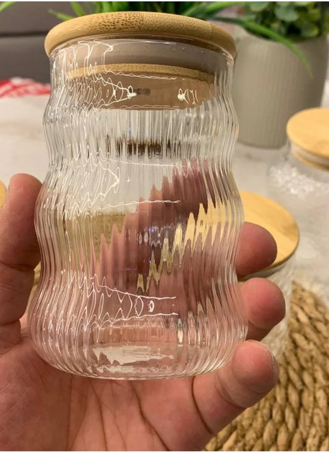 Glass cup 350 ml  with bamboo lids and straw for juice, iced coffee, and cocktails