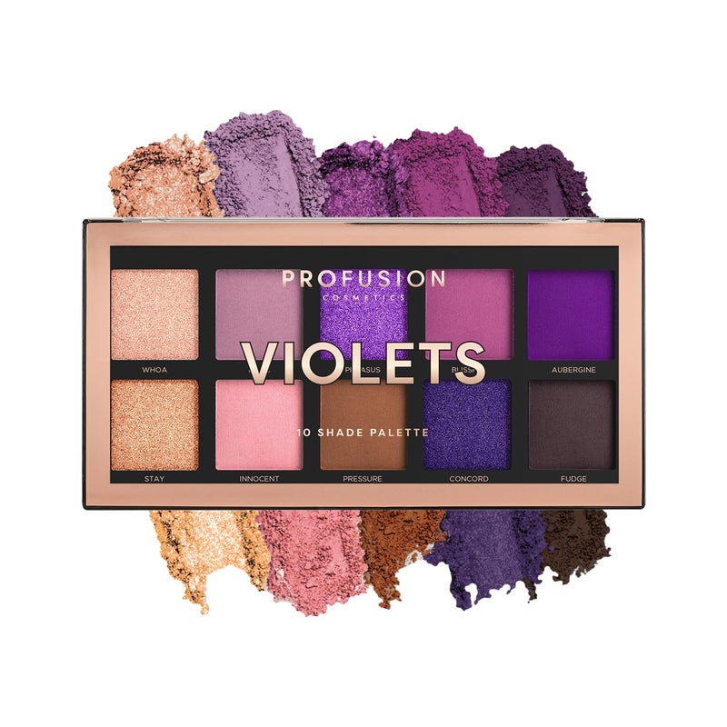 Profusion Cosmetics Violets 10 Shade Eyeshadow Palette â€“ Matte & Shimmer Violet Tones, Pigmented & Blendable Shadows for Stunning Eye Looks and Rise Your Makeup Routine - Image 1