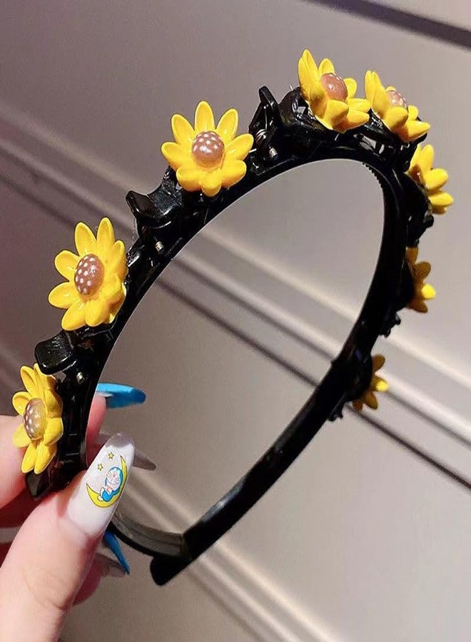 SIMAR ART Sunflower Headband for Girls, Black Plastic Hair Band with Yellow Floral Decorations,New Styel Fashion Hair Pins,Girl Sweet Princess Hairstyle Hairpin DIY Hair Accessories - Image 3