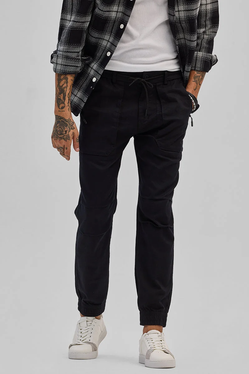 سنيتش Black Solid Slim Fit Casual Track Pants