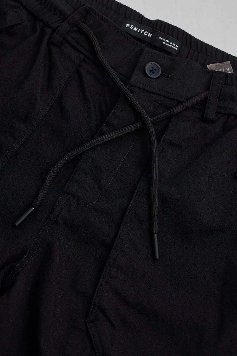 سنيتش Black Solid Slim Fit Casual Track Pants
