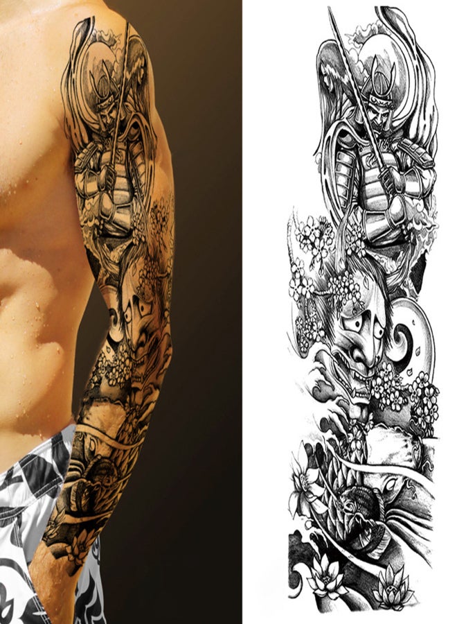 ورقة واحدة من ملصقات الوشم المؤقت للذراع بالكامل، وشم كبير مقاوم للماء، ملصقات وشم كبيرة على شكل زهرة الفاوانيا والورد للرجال والنساء - Image 2