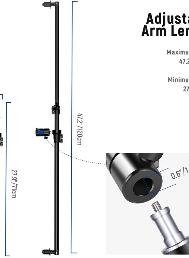 NEEWER Extendable Reflector Holder Arm, Photo Studio Telescopic 27.9” to 47.2” Boom Arm 360 Degree Swivel Reflector Bracket for Product and Portrait Photography, Ideal for Studio & Outdoor Photography - Image 2