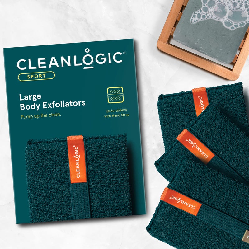 Cleanlogic Sport Exfoliating Body Scrubber, Large Exfoliator Tool for Athletes, Daily Skincare Routine for Smooth Clean Skin, 3 Count Value Pack - Image 2