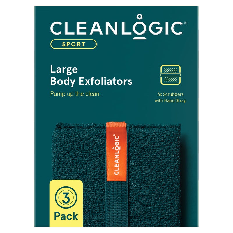 Cleanlogic Sport Exfoliating Body Scrubber, Large Exfoliator Tool for Athletes, Daily Skincare Routine for Smooth Clean Skin, 3 Count Value Pack - Image 1