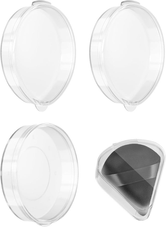 FEELHIGH 4 Pcs Makeup Powder Puff Holder Case, Powder Puff Protective Container Storage Box, Makeup Puff Carrying Case, Portable Makeup Sponge Holder (Transparent) (3 Round 1 tringle) - Image 1