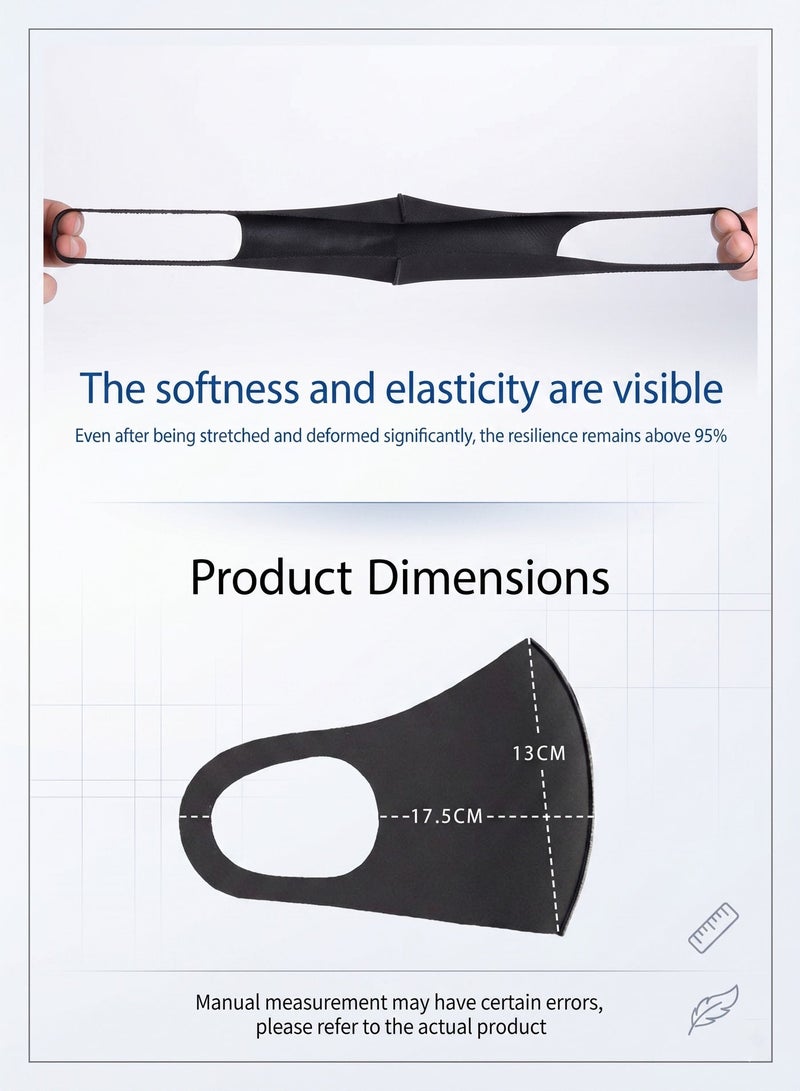 Ssovi 10 Pcs Reusable 3D Face Masks for Adults, Washable PU Sponge Dust Face Covering, Breathable & High Elasticity for Commute & Sports (Black) - Image 5