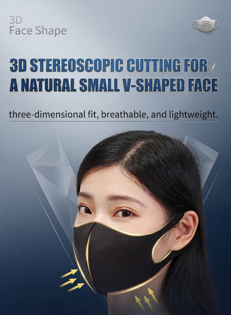 Ssovi 10 Pcs Reusable 3D Face Masks for Adults, Washable PU Sponge Dust Face Covering, Breathable & High Elasticity for Commute & Sports (Black) - Image 2