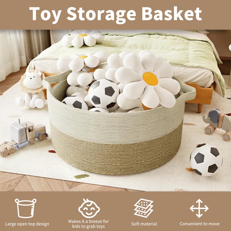 GOPAS 125L Extra Large Blanket Basket, 25" x 16", Jumbo Laundry Woven Baskets Decorative Home, Cotton Rope Basket with Handles, Baby Toy Baskets for Storage, White & Brown - Image 4