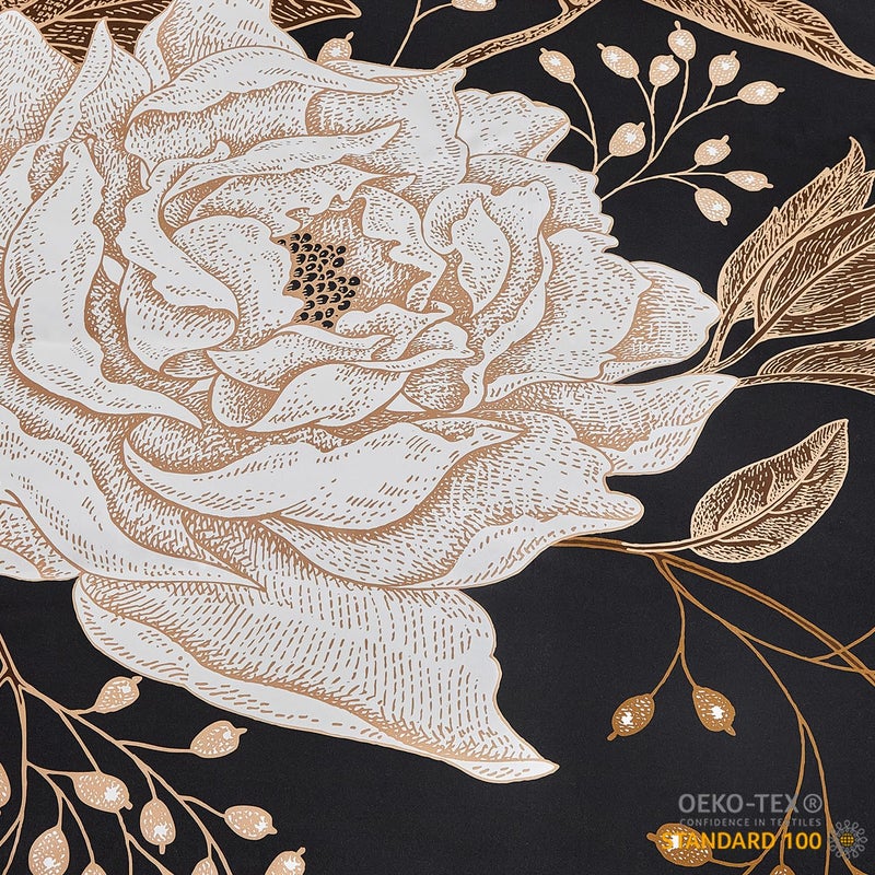 mixinni Floral Duvet Cover King Size, 3 Pieces White Flowers and Gold Leaves Printed on Black Bedding Set, Soft Premium Cotton Reversible Elegant Floral Duvet Cover Set for All Season-King Size - Image 5