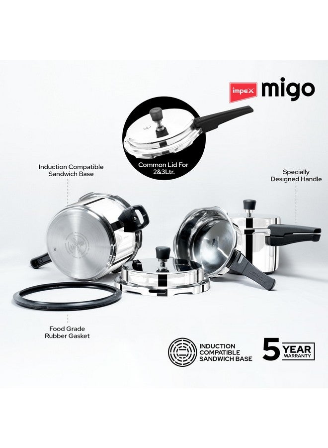 Impex Migo 2,3,5 Litres Stainless Steel Pressure Cookers Ifc 235 Ss 2,3,5L Induction Base With Outer Lid, Stainless Steel Pressure Cookers Combo With 5 Years Warranty - Image 4