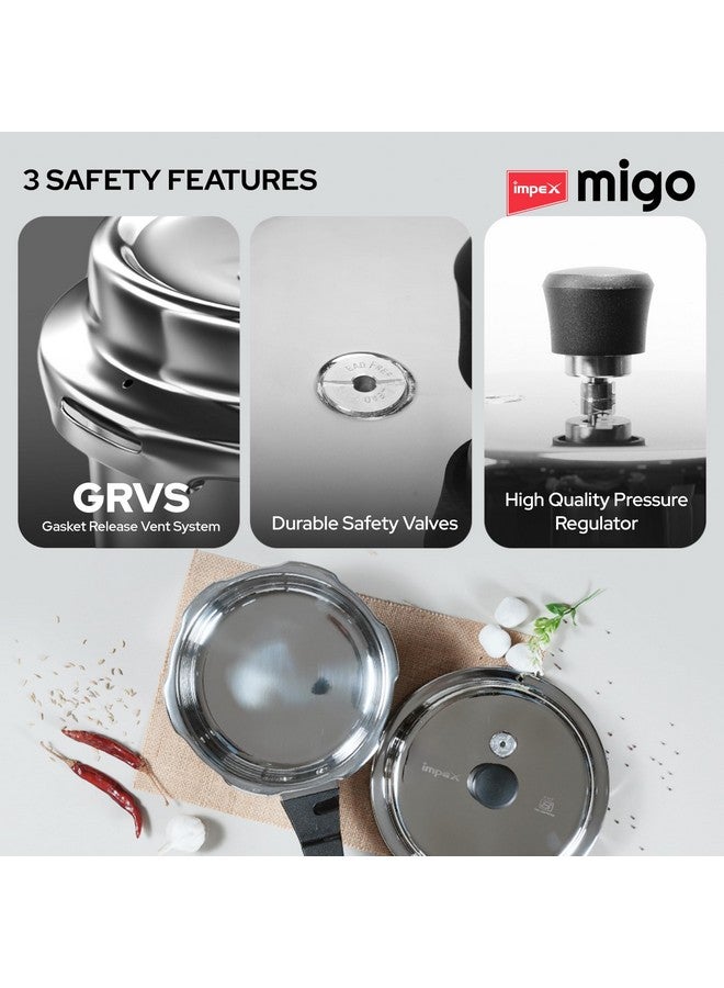 Impex Migo 2,3,5 Litres Stainless Steel Pressure Cookers Ifc 235 Ss 2,3,5L Induction Base With Outer Lid, Stainless Steel Pressure Cookers Combo With 5 Years Warranty - Image 3
