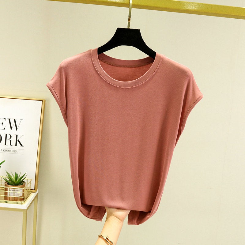 Summer 2023 modal short-sleeved T-shirt inner wear plus size half-sleeved T-shirt top thin Western style slimming bottoming shirt Lotus root starch 