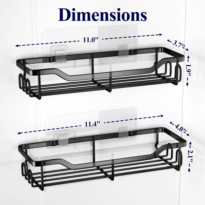 Kitsure Shower Caddy Large - Adhesive Shower Organizer, Stainless Steel Shower Shelf for Inside Shower, No Drill Bathroom Organizers and Storage, Home Decor Accessories, 2 Pack, Black - Image 2