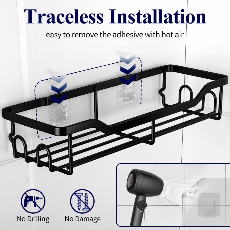 Kitsure Shower Caddy Large - Adhesive Shower Organizer, Stainless Steel Shower Shelf for Inside Shower, No Drill Bathroom Organizers and Storage, Home Decor Accessories, 2 Pack, Black - Image 4