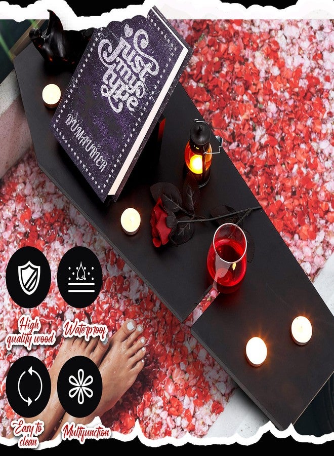 Barydat Halloween Decorations Coffin Bath Tray Gothic Coffin Serving Tray with Tablet Stand Spooky Goth Bathtub Caddy Black Wood Bath Board for Halloween Home Decor Bathroom Accessories - Image 5