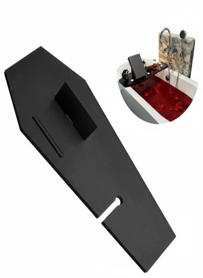 Barydat Halloween Decorations Coffin Bath Tray Gothic Coffin Serving Tray with Tablet Stand Spooky Goth Bathtub Caddy Black Wood Bath Board for Halloween Home Decor Bathroom Accessories - Image 1
