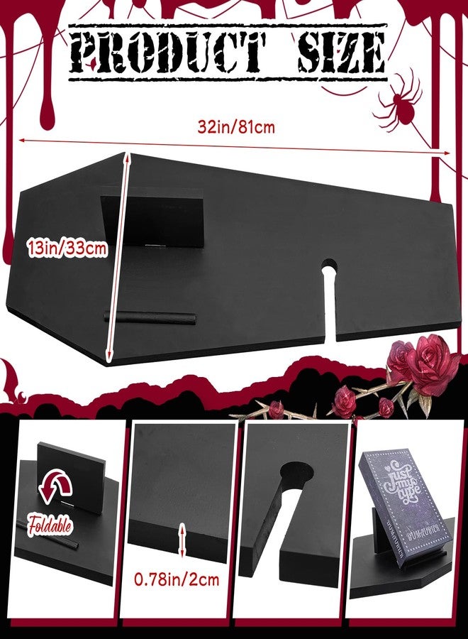 Barydat Halloween Decorations Coffin Bath Tray Gothic Coffin Serving Tray with Tablet Stand Spooky Goth Bathtub Caddy Black Wood Bath Board for Halloween Home Decor Bathroom Accessories - Image 2