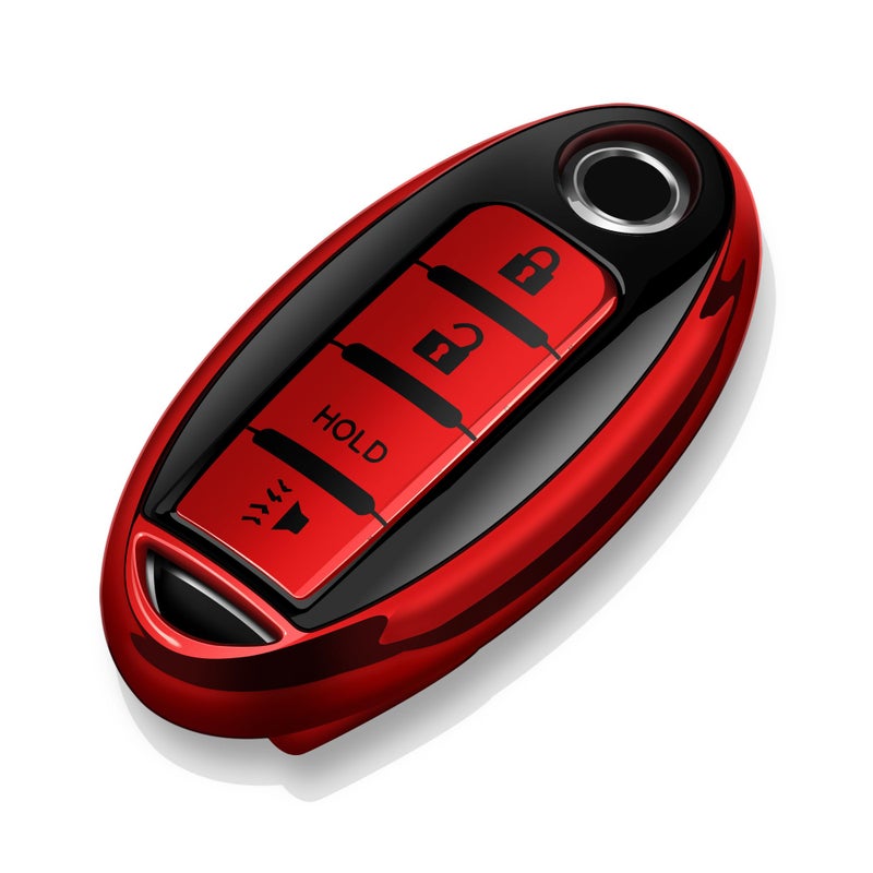 Tukellen Compatible with Nissan Key Fob Cover Soft TPU Key Case for Infiniti XTrail Rogue Altima Quest Pathfinder Sentra Patrol CIMA Fuga Armada Teana Murano 4 Buttons Key ShellRed