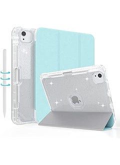 Sevrok New iPad Pro 11 Inch Case 2022(4th Gen)/2021(3rd Gen)/2020(2nd Gen) - Glitter Sparkly Leather Clear Rear Cover with Apple Pencil Holder Support Touch ID and Auto Wake/Sleep (Sky Blue)