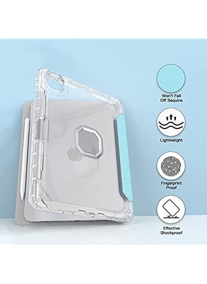 HuHa - Sevrok New iPad Pro 11 Inch Case 2022(4th Gen)/2021(3rd Gen)/2020(2nd Gen) - Glitter Sparkly Leather Clear Rear Cover with Apple Pencil Holder Support Touch ID and Auto Wake/Sleep (Sky Blue) - Image 1