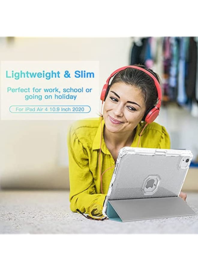 HuHa - Sevrok New iPad Pro 11 Inch Case 2022(4th Gen)/2021(3rd Gen)/2020(2nd Gen) - Glitter Sparkly Leather Clear Rear Cover with Apple Pencil Holder Support Touch ID and Auto Wake/Sleep (Sky Blue) - Image 1
