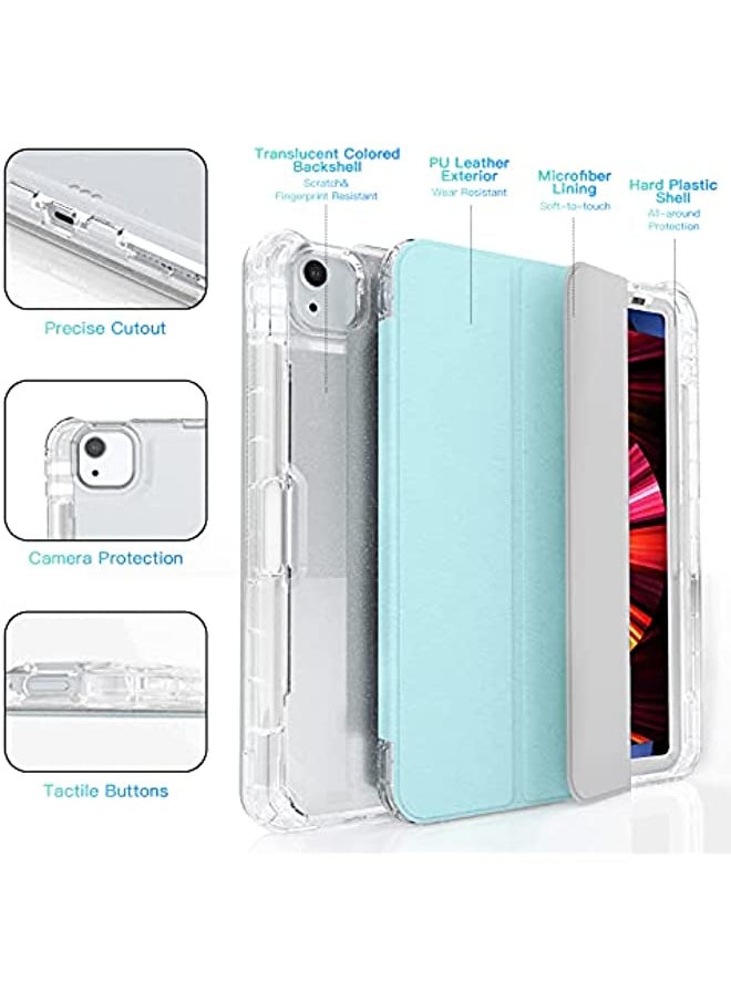 HuHa - Sevrok New iPad Pro 11 Inch Case 2022(4th Gen)/2021(3rd Gen)/2020(2nd Gen) - Glitter Sparkly Leather Clear Rear Cover with Apple Pencil Holder Support Touch ID and Auto Wake/Sleep (Sky Blue) - Image 1