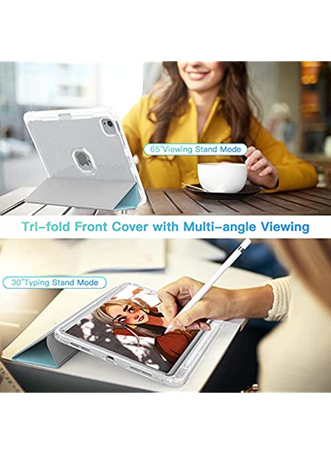 HuHa - Sevrok New iPad Pro 11 Inch Case 2022(4th Gen)/2021(3rd Gen)/2020(2nd Gen) - Glitter Sparkly Leather Clear Rear Cover with Apple Pencil Holder Support Touch ID and Auto Wake/Sleep (Sky Blue) - Image 1