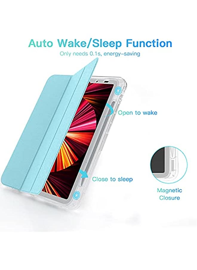 HuHa - Sevrok New iPad Pro 11 Inch Case 2022(4th Gen)/2021(3rd Gen)/2020(2nd Gen) - Glitter Sparkly Leather Clear Rear Cover with Apple Pencil Holder Support Touch ID and Auto Wake/Sleep (Sky Blue) - Image 1