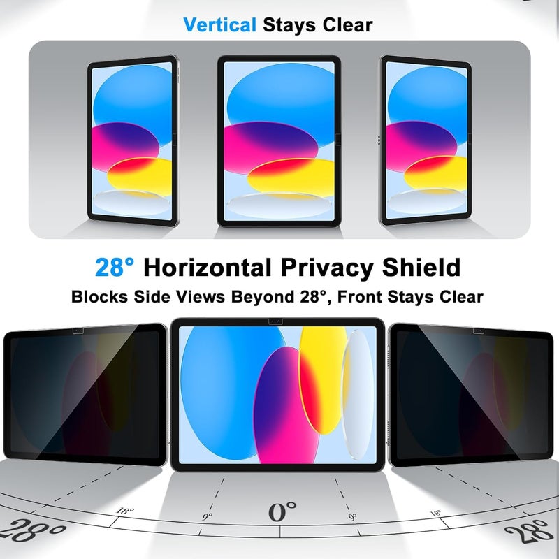XINDERS 1 Pack Privacy Screen Protector for IPAD 11th/10th Generation 10.9 inch (2025/2022 Models) Tempered Glass Apple Pencil Compatible - Image 3