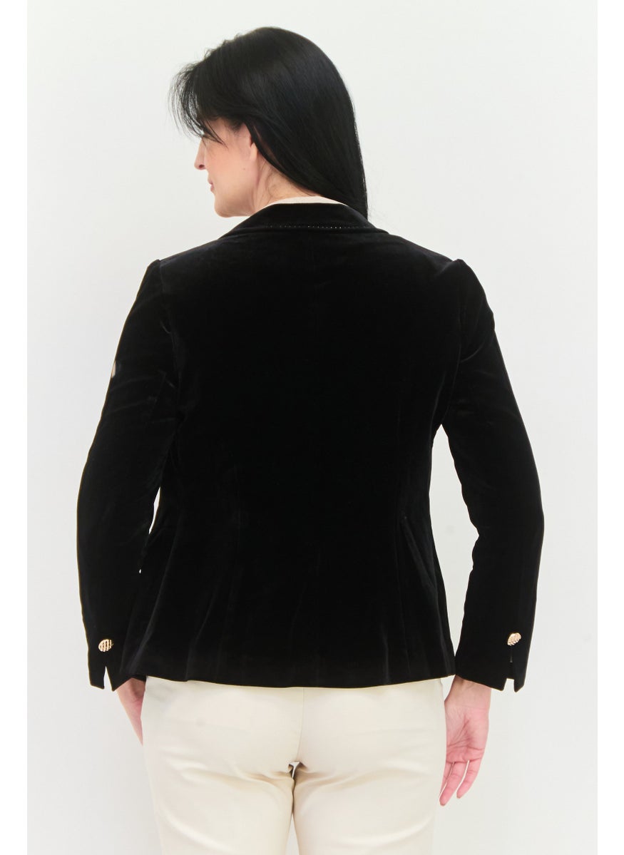 STEVE MADDEN - Women Regular Fit Velvet Casual Blazer, Black - Image 1