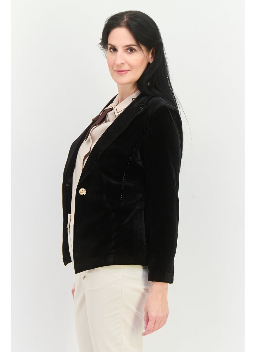 STEVE MADDEN - Women Regular Fit Velvet Casual Blazer, Black - Image 1