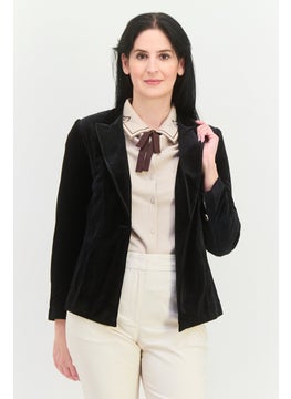 Women Regular Fit Velvet Casual Blazer, Black
