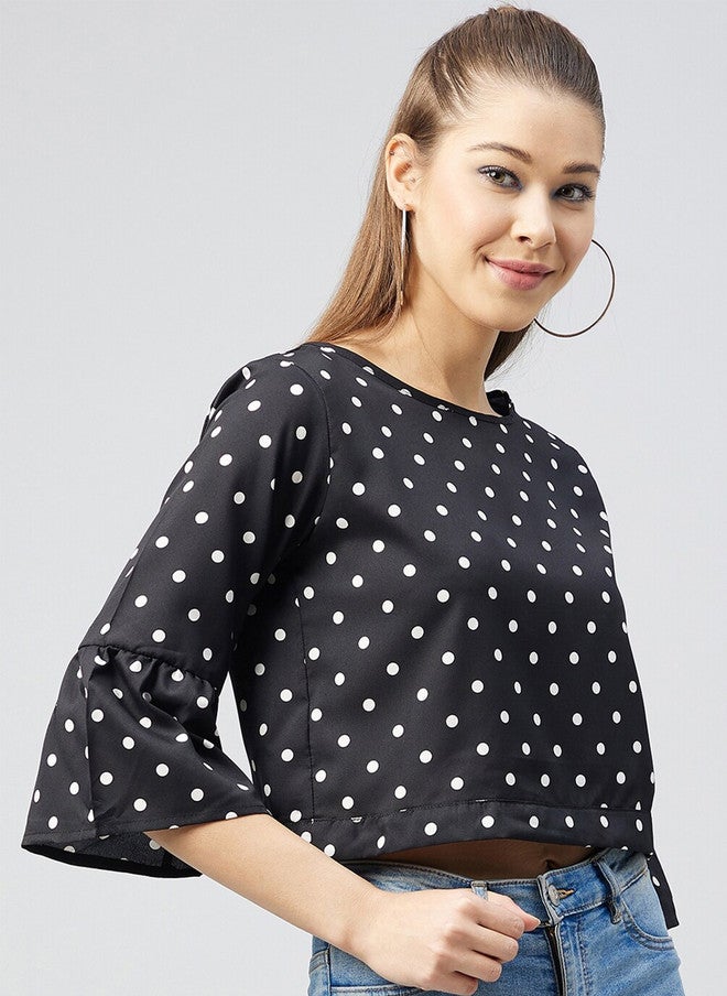CHIMPAAANZEE Black Polka Dot Crop Top - Image 3