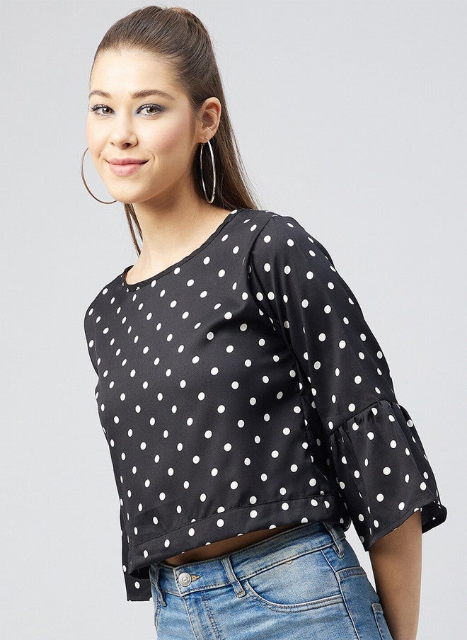 CHIMPAAANZEE Black Polka Dot Crop Top - Image 1