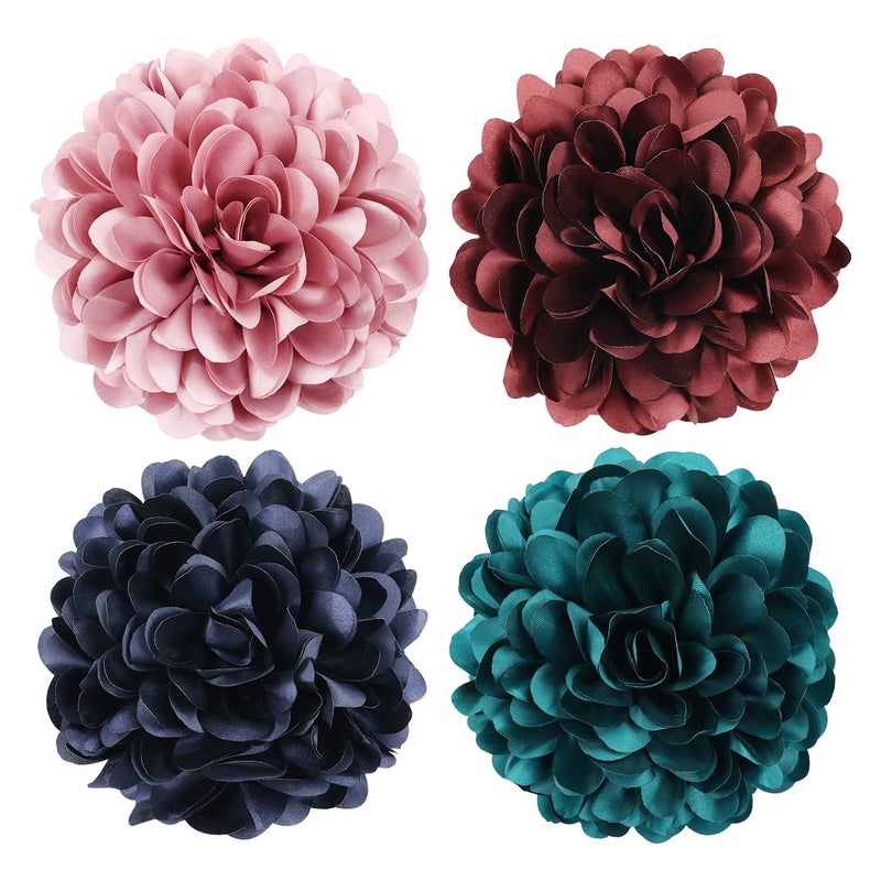 Cinaci 4 Pack Black Plastic Hair Claws Clips with Big Large Satin Flower Bow Barrettes Clamps Bun Chignon Updo Holders Hair Accessories for Women Girls - Image 2