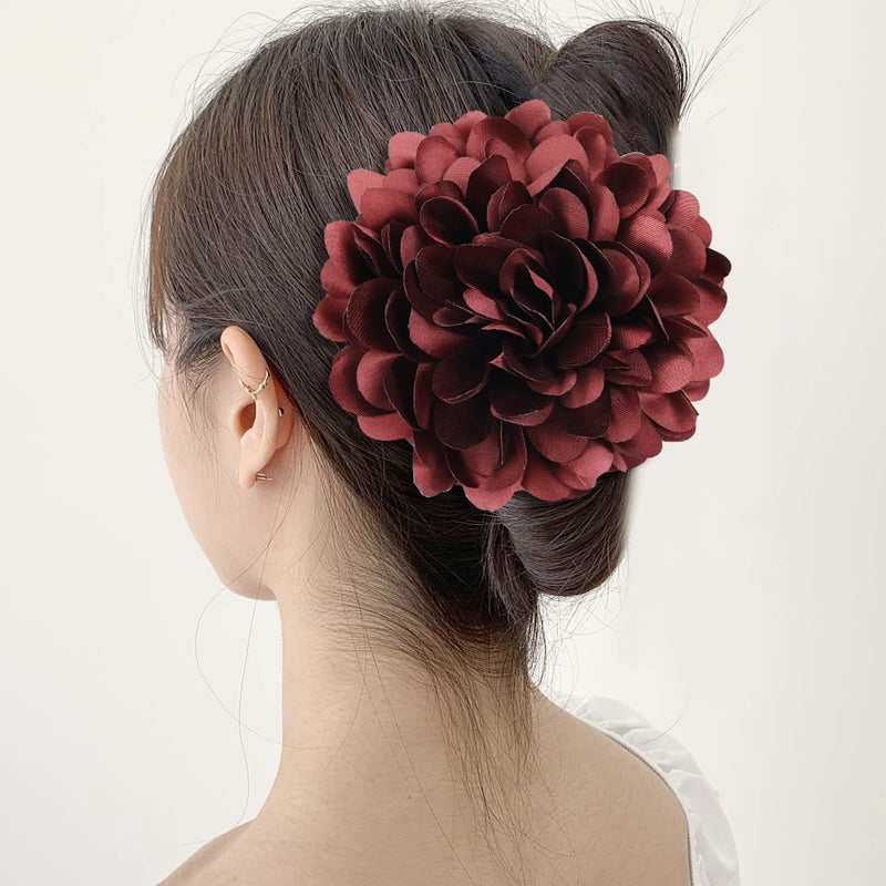 Cinaci 4 Pack Black Plastic Hair Claws Clips with Big Large Satin Flower Bow Barrettes Clamps Bun Chignon Updo Holders Hair Accessories for Women Girls - Image 4