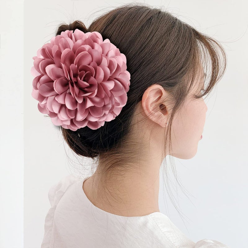 Cinaci 4 Pack Black Plastic Hair Claws Clips with Big Large Satin Flower Bow Barrettes Clamps Bun Chignon Updo Holders Hair Accessories for Women Girls - Image 3