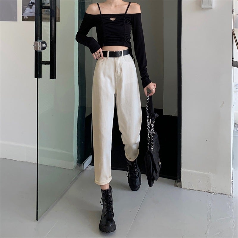 High-Waisted Jeans For Women, Slimming And Height-Enhancing, Style, 2025 Straight-Leg Loose Harem Pants, Student Dad-Style Carrot Pants - Image 1